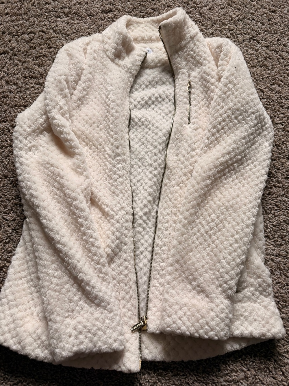 Calvin Klein Cream Plush Zip-Front Teddy Jacket